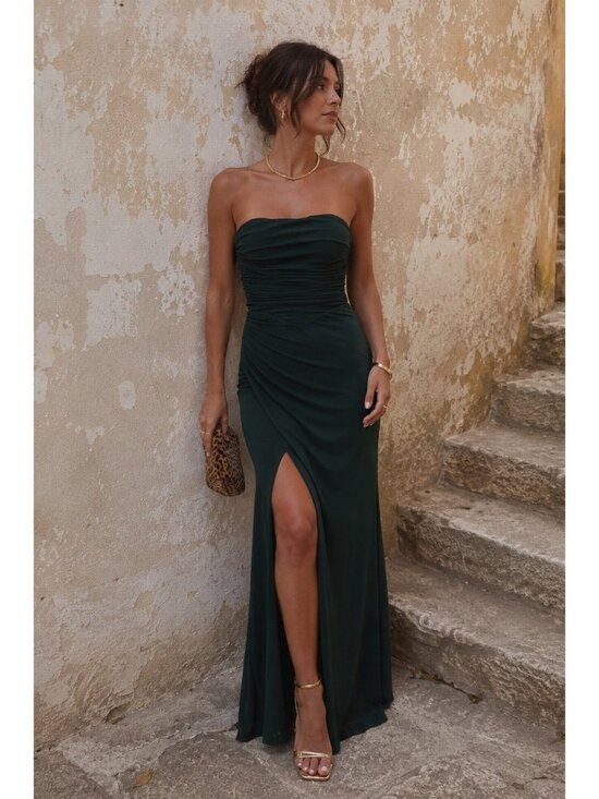 Lulus Dresses & Skirts - Lulus Epitome of Allure Maxi Dress Sz Small Emerald Green Mesh Strapless Gown